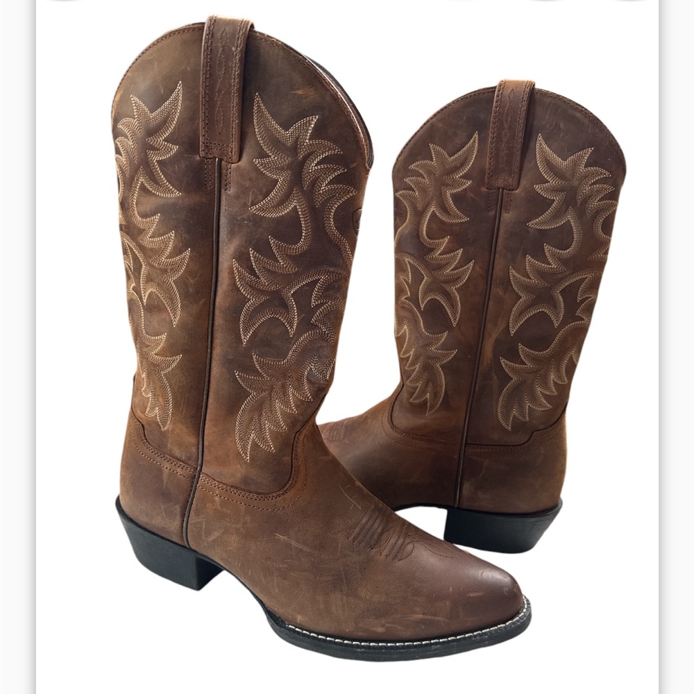 Ariat 10002204 Mens Heritage Cowboy Western R-Toe Leather PullOn Boots Size 11EE